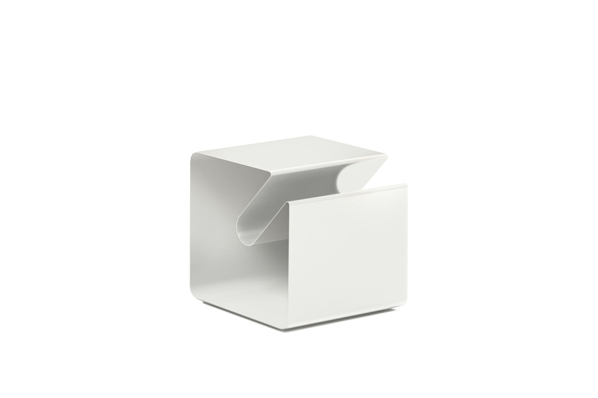 Weißer V44 Mobile Line Beistelltisch von Müller Möbelfabrikation, minimalistisches Design, ideal als Nachttisch oder Ablage im Wohnbereich.